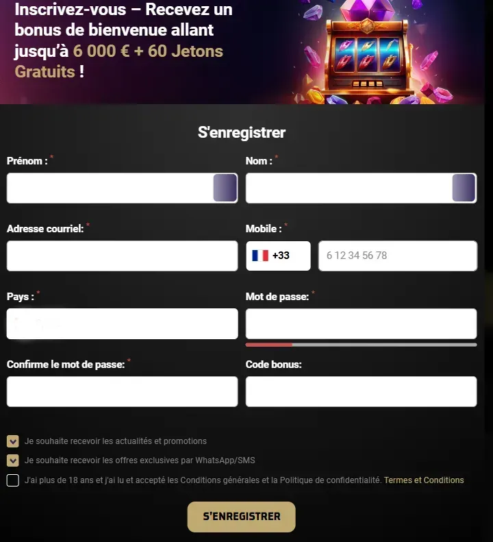 GranSpinCity Casino registr